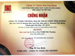 Chứng nhận Đại lý Tụ Bù và Cuộn Kháng SUNNY