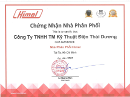 Chứng nhận Đại lý Thiết Bị Điện HIMEL
