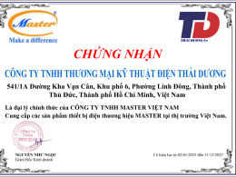 Chứng nhận Đại lý Thiết Bị Điện MASTER