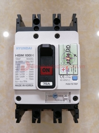MCCB HYUNDAI 3P 75A 26kA ( HGM100H-F )