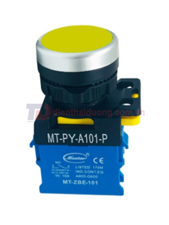Nút nhấn RESET MASTER màu vàng Ø22 loại tự nhả viền mạ bạc ( MT-PY-A101-P )