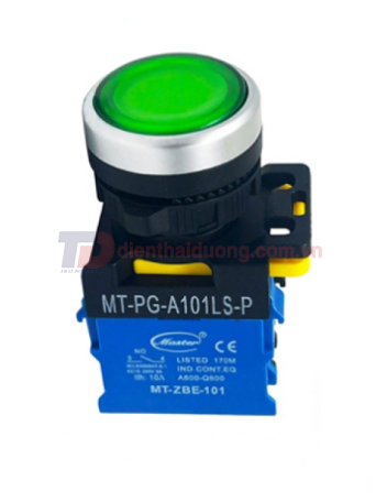 Nút nhấn ON có đèn MASTER màu xanh lá Ø22 loại tự giữ viền mạ bạc ( MT-PG-A101LS-P )