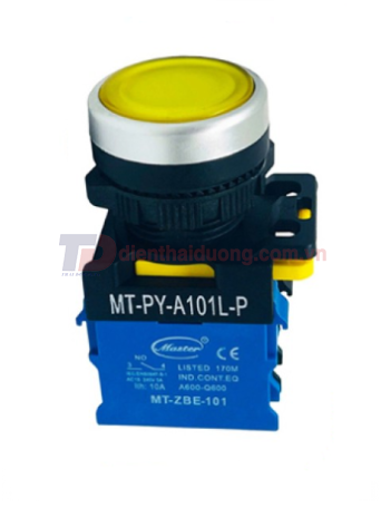 Nút nhấn RESET có đèn MASTER màu vàng Ø22 loại tự nhả viền mạ bạc ( MT-PY-A101L-P )