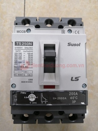 MCCB LS 3P 200A 50kA chỉnh dòng 0.8-0.9-1.0 x In ( TS250N FMU250 )