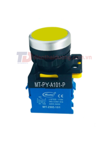 Nút nhấn RESET MASTER màu vàng Ø22 loại tự nhả viền mạ bạc ( MT-PY-A101-P )