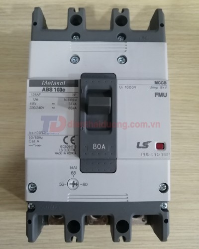 MCCB LS 3P 80A 37kA chỉnh dòng 0.7-0.85-1.0 x In ( ABS103c FMU )