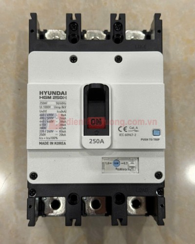 MCCB HYUNDAI 3P 250A 38kA chỉnh dòng nhiệt 0.7~1.0*In ( HGM250H-FVP )