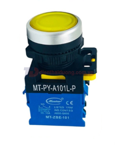 Nút nhấn RESET có đèn MASTER màu vàng Ø22 loại tự nhả viền mạ bạc ( MT-PY-A101L-P )