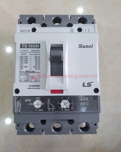 MCCB LS 3P 160A 50kA chỉnh dòng nhiệt 0.8->1.0 x In và dòng ngắn mạch 5->1.0 x In ( TS160N ATU160 )