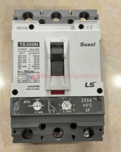 MCCB LS 3P 250A 50kA chỉnh dòng nhiệt 0.8->1.0 x In và dòng ngắn mạch 5->1.0 x In ( TS250N ATU250 )