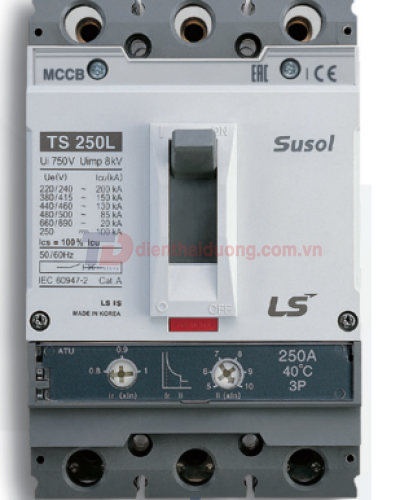 MCCB LS 3P 200A 50kA chỉnh dòng nhiệt 0.8->1.0 x In và dòng ngắn mạch 5->1.0 x In ( TS250N ATU250 )