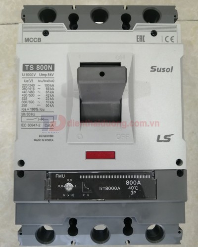 MCCB LS 3P 800A 65kA chỉnh dòng 0.8-0.9-1.0 x In ( TS800N FMU800 )