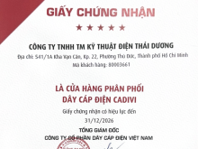 Chứng nhận Phân Phối Dây Cáp Điện CADIVI