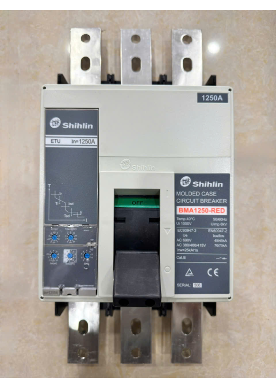 MCCB SHIHLIN 3P 1250A 70kA chỉnh dòng điện tử 0.4~1.0*In ( BMA1250-RED )