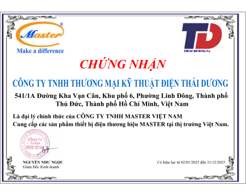 Chứng nhận đại lý thiết bị điện hãng MASTER Electric