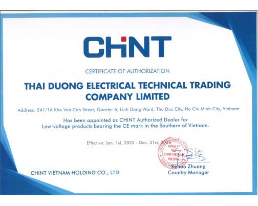 Chứng nhận đại lý thiết bị điện hãng CHINT